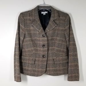 Pendleton Petites Brown Tan Plaid 100% Wool Blazer Jacket Women Size 8